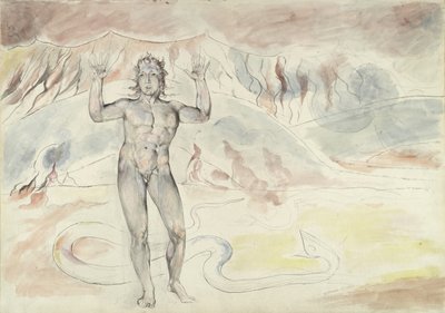 Donati transformed into a serpent; Francesco deCavalcanti retransformed into a man, illustration to the Divine Comedy by Dante Alighieri, 1824-27 by William Blake